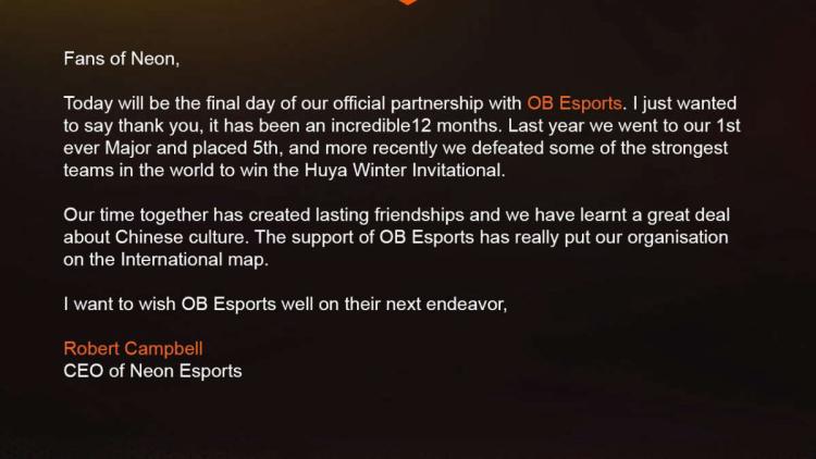 Neon Esports eroa OB Esports