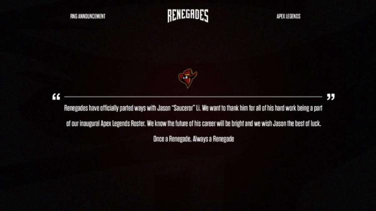 Sauceror lähti joukosta Renegades Apex Legends