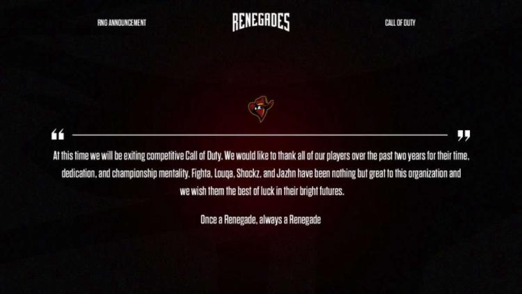 Renegades sulkee divisioonan kohdassa Call of Duty