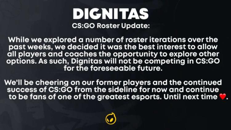 Dignitas hajottaa aiemman listansa ja jättää CS:GO:n