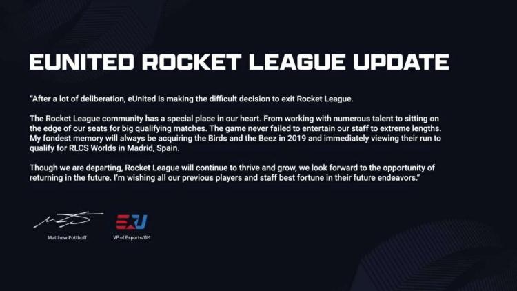 EUnited vapautettiin kolmen Rocket League jäsenen tehtävistä