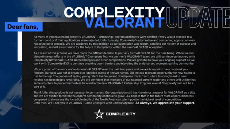 Complexity Gaming päättää mieskokoonpanon VALORANT