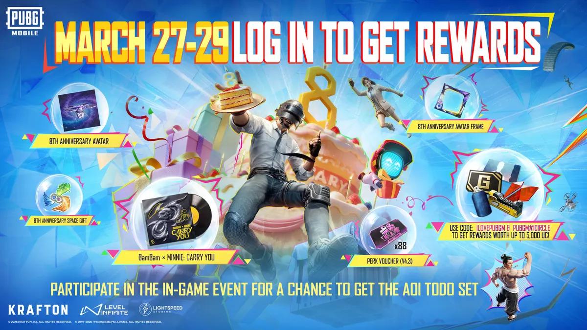 PUBG MOBILE aloittaa 8-vuotisjuhlat eksklusiivisilla palkinnoilla ja tapahtumilla