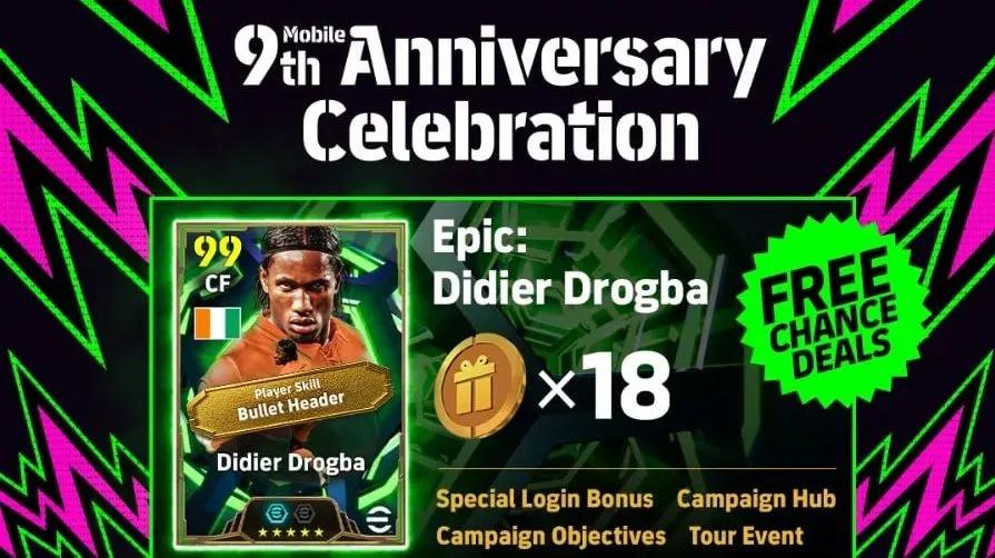 eFootball juhlii 9-vuotisjuhlavuottaan ilmaisella eeppisellä Didier Drogba -kortilla