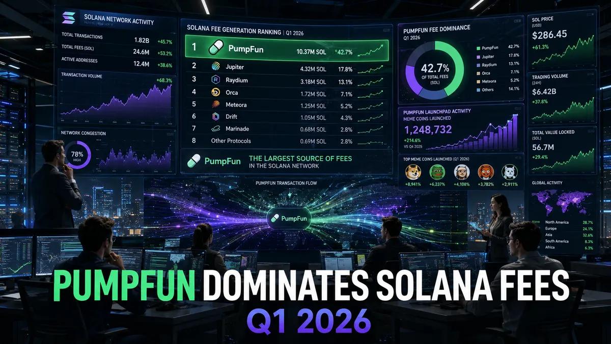 PumpFunista tuli Solana-verkoston suurin maksujen lähde vuoden 2026 ensimmäisellä neljänneksellä