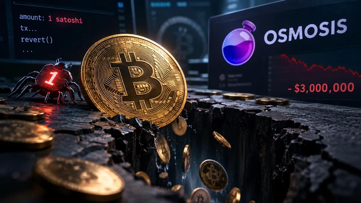 Yhden satoshin arvoinen ohjelmointivirhe aiheutti juuri 3 miljoonan dollarin tappion Osmosisin Bitcoin-rahastoon