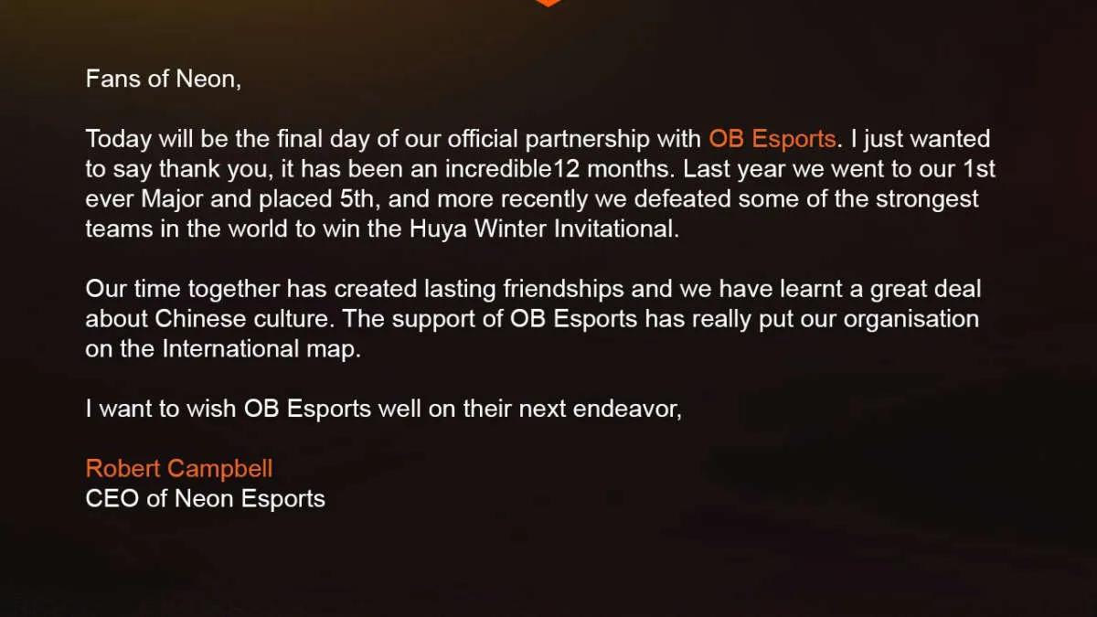 Neon Esports eroa OB Esports