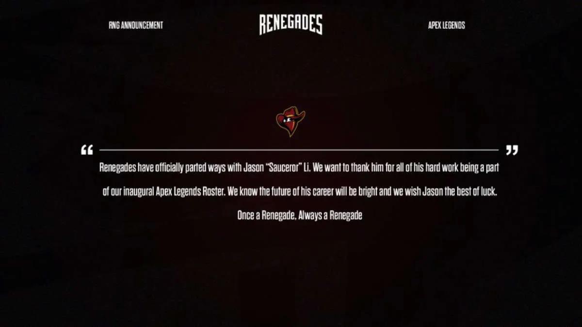 Sauceror lähti joukosta Renegades Apex Legends