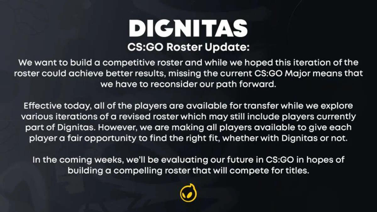 Dignitas laatii CS:GO-luettelon siirtoa varten