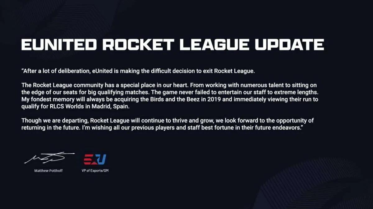 EUnited vapautettiin kolmen Rocket League jäsenen tehtävistä