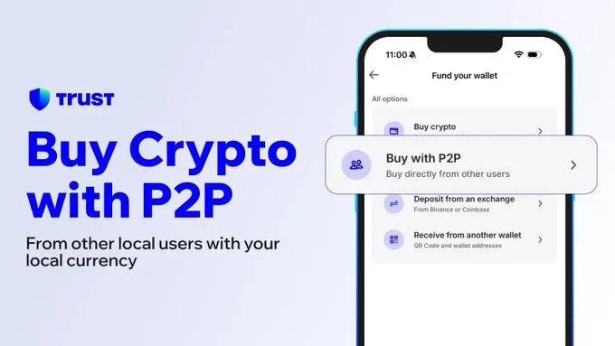 Trust Wallet lanseeraa P2P-palvelun kryptovaluuttakauppaa varten yli 150 maassa.