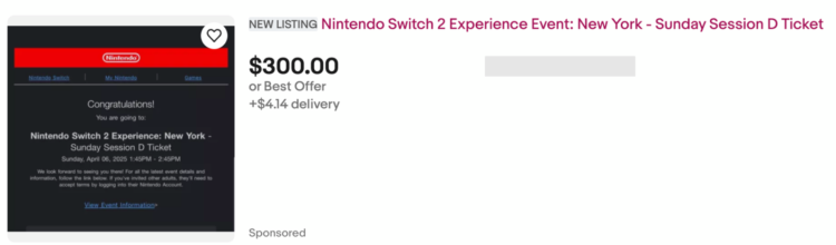 Non-Transferable Nintendo Switch 2 Experience Tickets on eBay 1