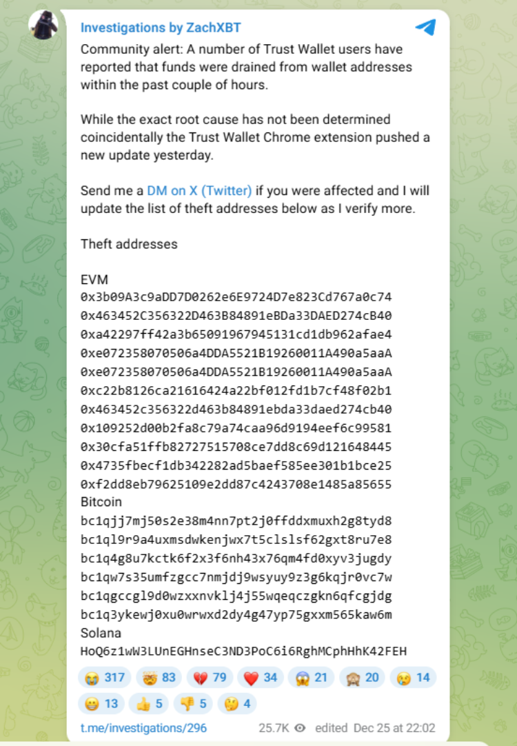 Mahdollinen Trust Wallet -selainlaajennuksen hakkerointi: Miljoonat varastettu käyttäjiltä 1